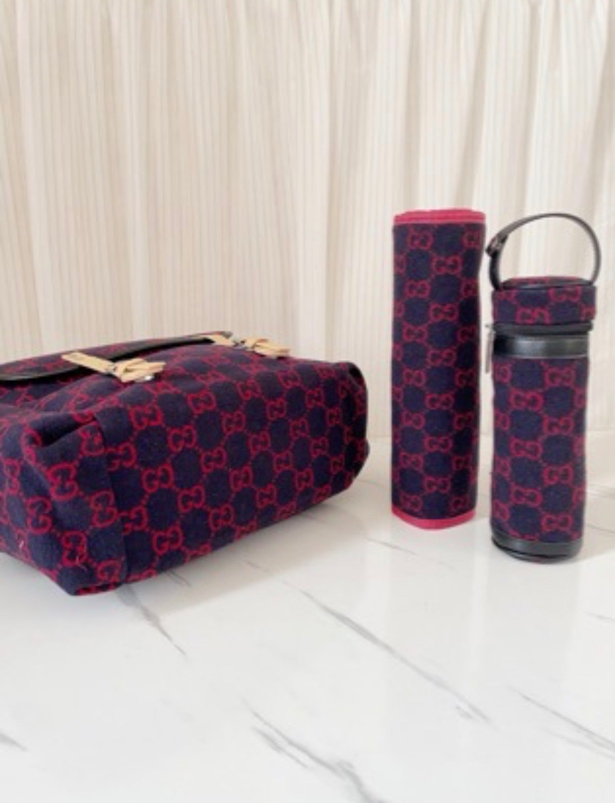 Navy and Red Monogram 3 In 1 Changing Bag